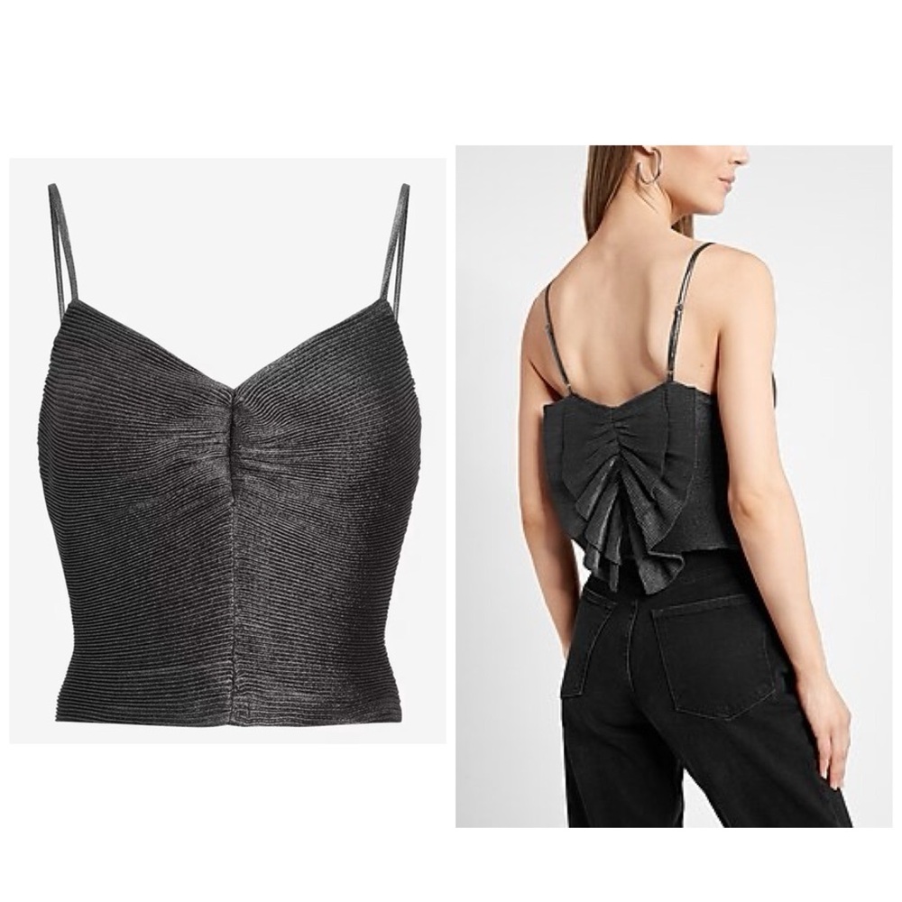 Express metallic pleated bow cropped cami NWT